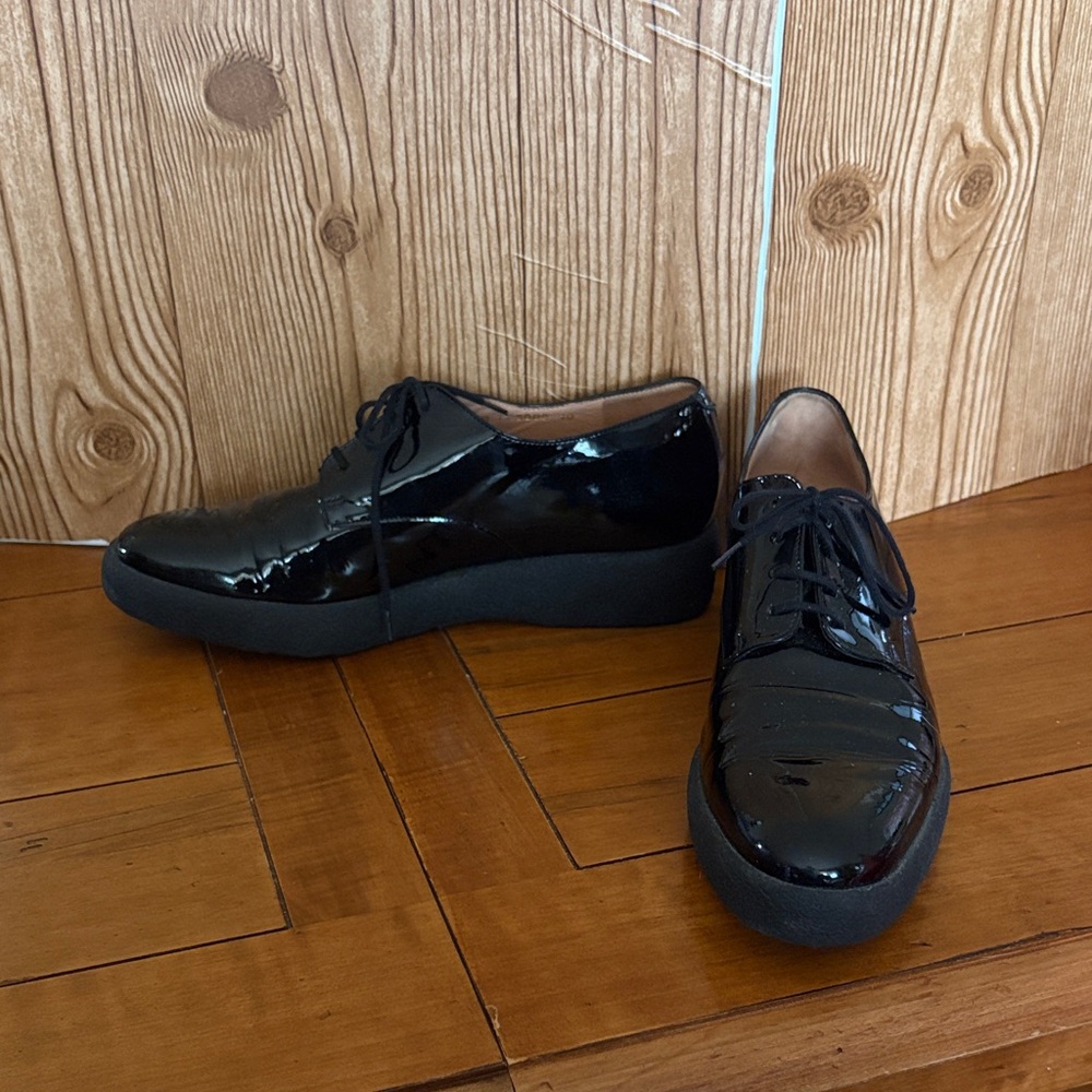 Robert Clergerie Feydo Derby Lace Up Black Patent Leather Oxfords Women's 6.5B